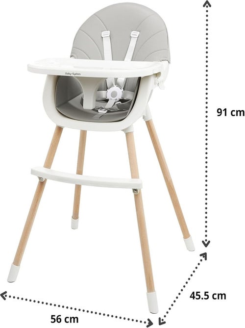 Chaise Haute Bébé +6 mois Évolutive, Chaise Enfant en Bois, 2 niveaux, poids max 25 Kg - Kiabi