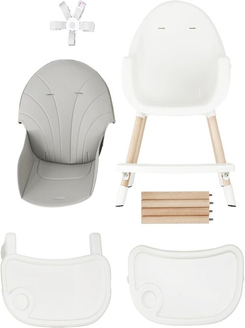 Chaise Haute Bébé +6 mois Évolutive, Chaise Enfant en Bois, 2 niveaux, poids max 25 Kg - Kiabi