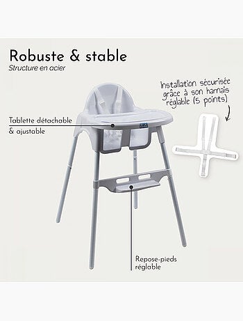 Chaise haute bébé, enfant, réglable hauteur et tablette - Délice - Monsieur Bébé