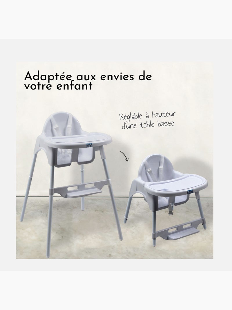Chaise haute bébé, enfant, réglable hauteur et tablette - Délice - Monsieur Bébé Blanc Blanc - Kiabi