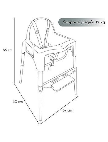 Chaise haute bébé, enfant, réglable hauteur et tablette - Délice Gris - Monsieur Bébé