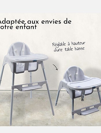 Chaise haute bébé, enfant, réglable hauteur et tablette - Délice Gris - Monsieur Bébé