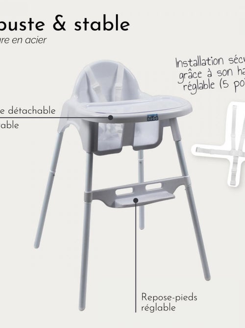 Chaise haute bébé, enfant, réglable hauteur et tablette - Délice - Monsieur Bébé - Kiabi Chaise haute bébé, enfant, réglable hauteur et tablette - Délice - Monsieur Bébé - Kiabi