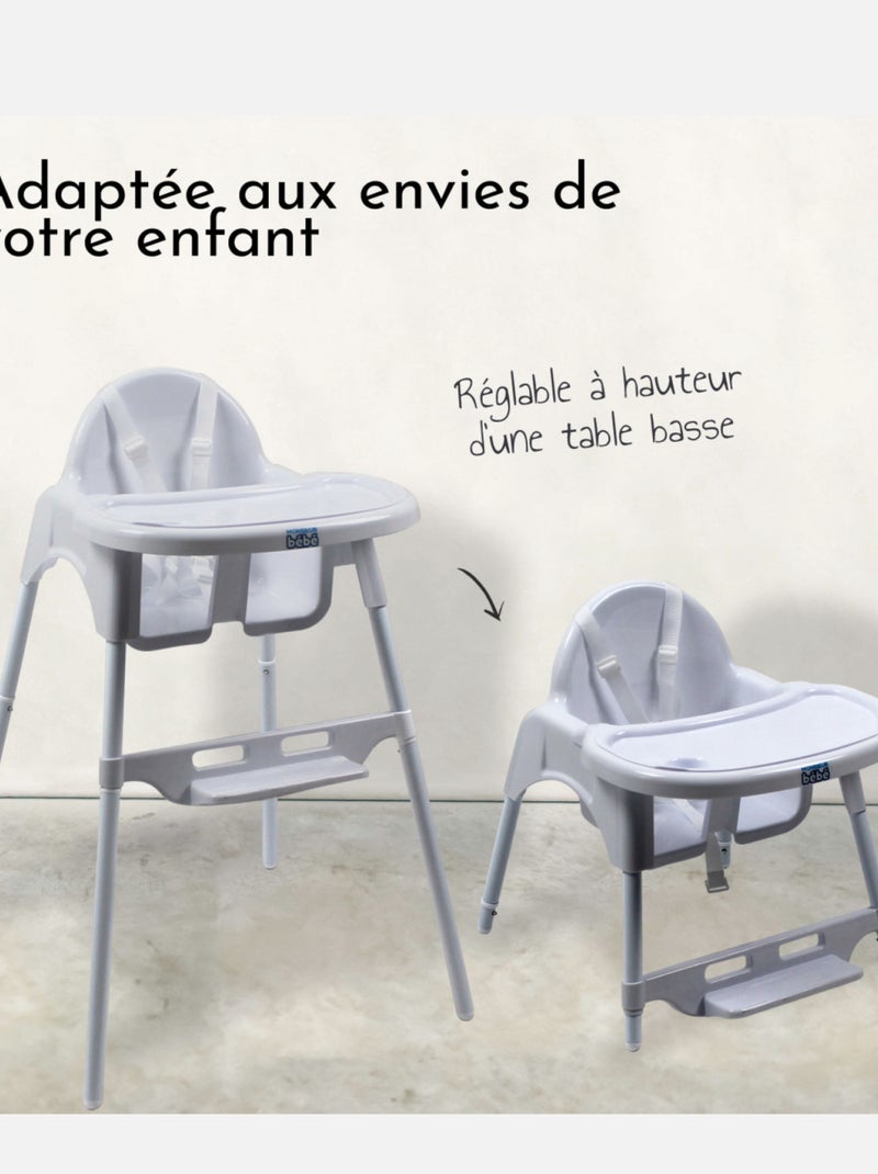 Chaise haute bébé, enfant, réglable hauteur et tablette - Délice - Monsieur Bébé Blanc - Kiabi