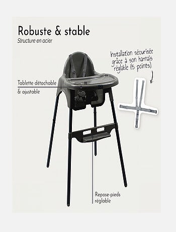 Chaise haute bébé, enfant, réglable hauteur et tablette - Délice - Monsieur Bébé