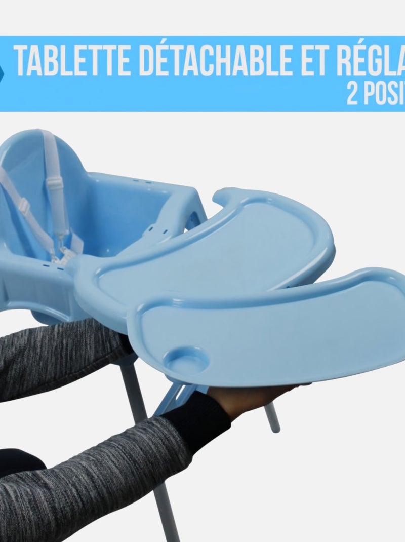 Chaise haute bébé, enfant, réglable hauteur et tablette - Délice Gris - Monsieur Bébé Bleu - Kiabi