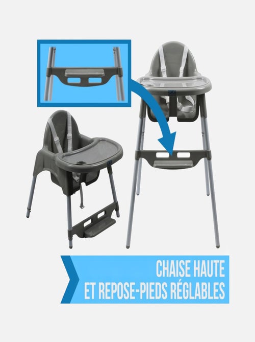 Chaise haute bébé, enfant, réglable hauteur et tablette - Délice Gris - Monsieur Bébé - Kiabi