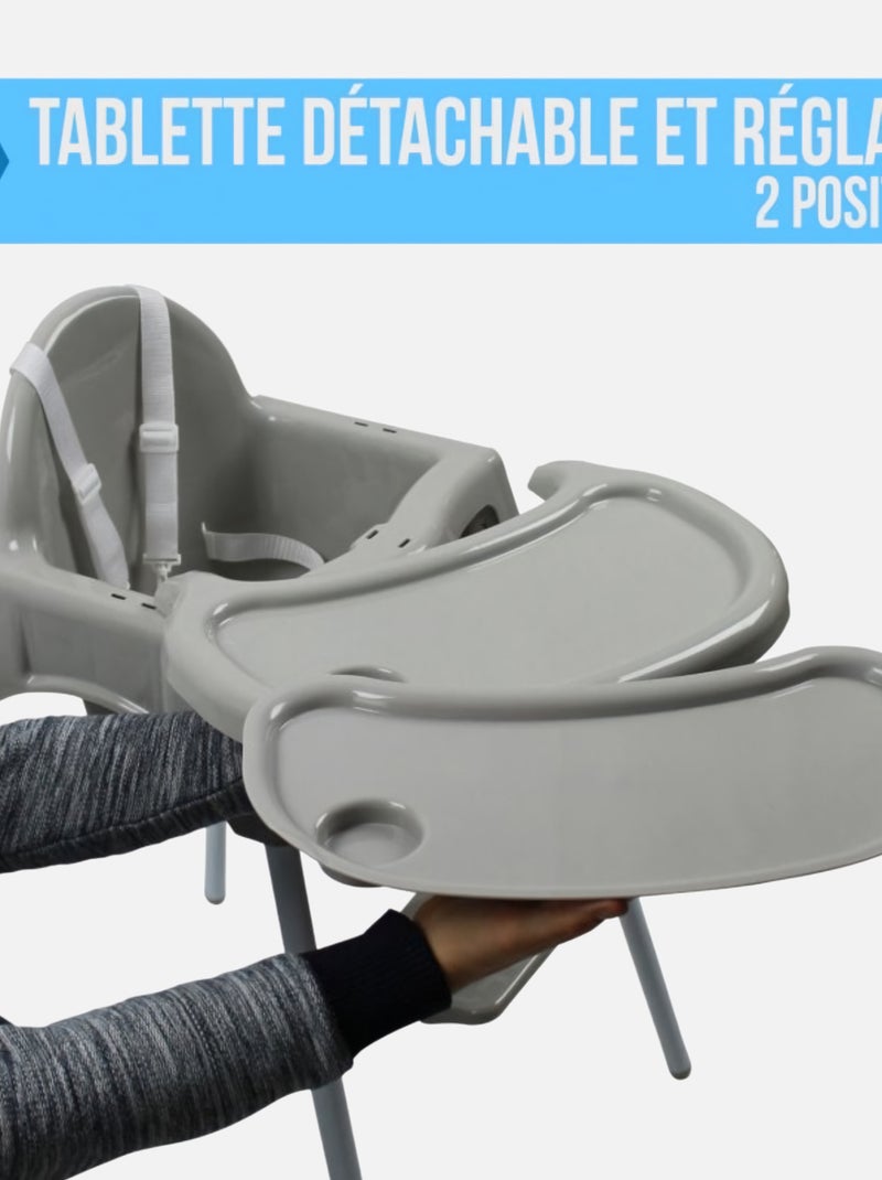 Chaise haute bébé, enfant, réglable hauteur et tablette - Délice Gris - Monsieur Bébé Gris - Kiabi