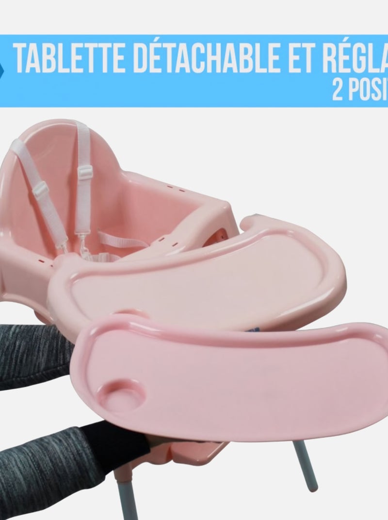 Chaise haute bébé, enfant, réglable hauteur et tablette - Délice Gris - Monsieur Bébé Rose - Kiabi