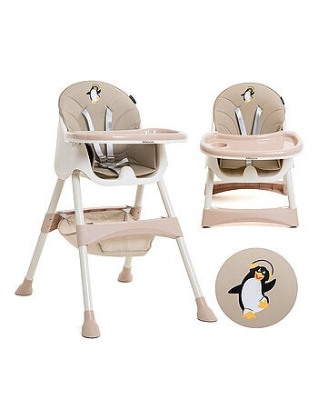 Chaise Haute Bébé Evolutive -dès 6 mois jusqu’à 20kg -Disco Pinguin - hauteur réglable - beige - Kiabi