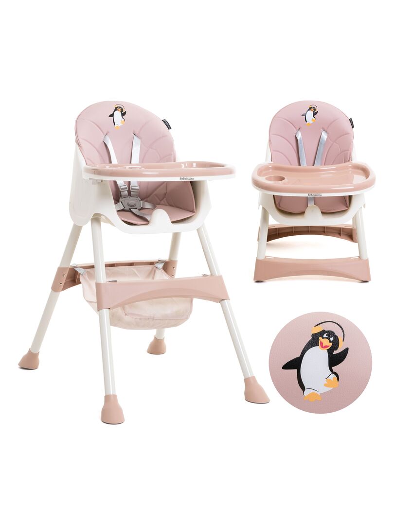 Chaise Haute Bébé Evolutive -dès 6 mois jusqu’à 20kg -Disco Pinguin - hauteur réglable - rose Rose - Kiabi