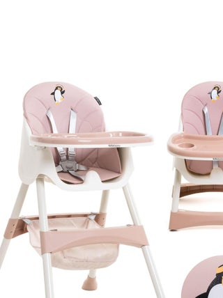 Chaise Haute Bébé Evolutive -dès 6 mois jusqu’à 20kg -Disco Pinguin - hauteur réglable - rose