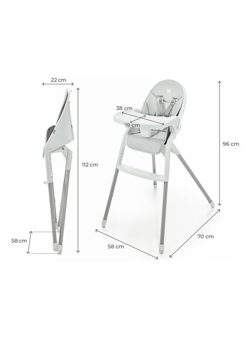 Chaise Haute Bébé Kinderkraft DINNLY évolutive et pliable, avec harnais 5 points et repose-pieds - Kiabi