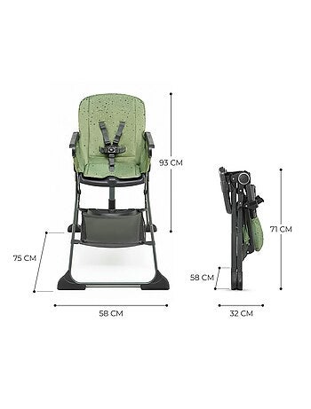 Chaise Haute Bébé Kinderkraft FOLDEE pliable compacte dossier réglable plateau amovible double repas