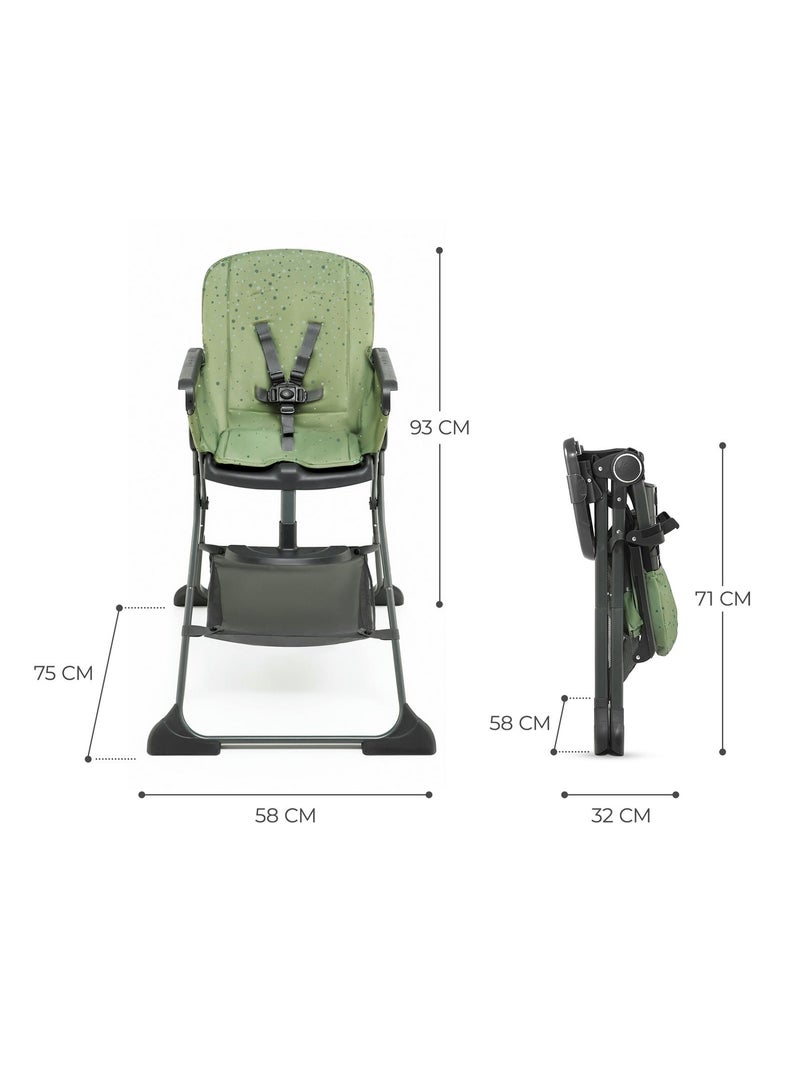 Chaise Haute Bébé Kinderkraft FOLDEE pliable compacte dossier réglable plateau amovible double repas Vert - Kiabi