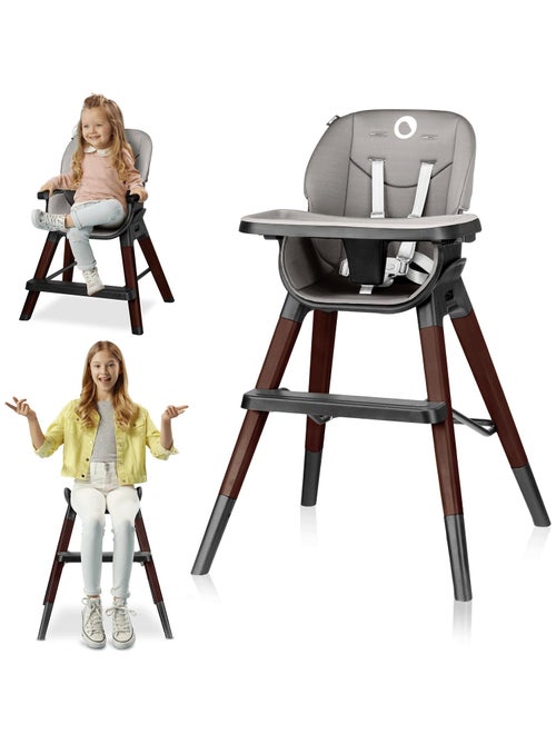 Chaise haute bébé LIONELO Mona -  Jusqu'à 75kg - Grandit avec votre enfant - Construction en bois - Kiabi