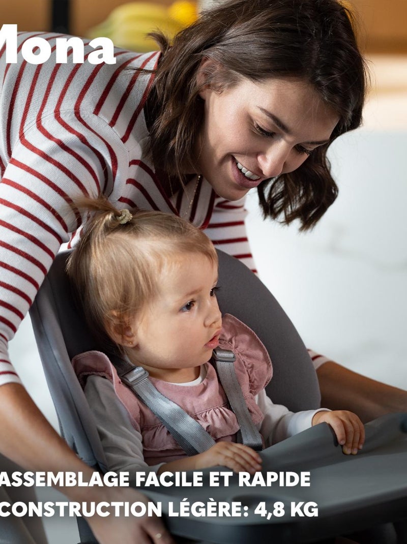 Chaise haute bébé LIONELO Mona -  Jusqu'à 75kg - Grandit avec votre enfant - Construction en bois Noir - Kiabi