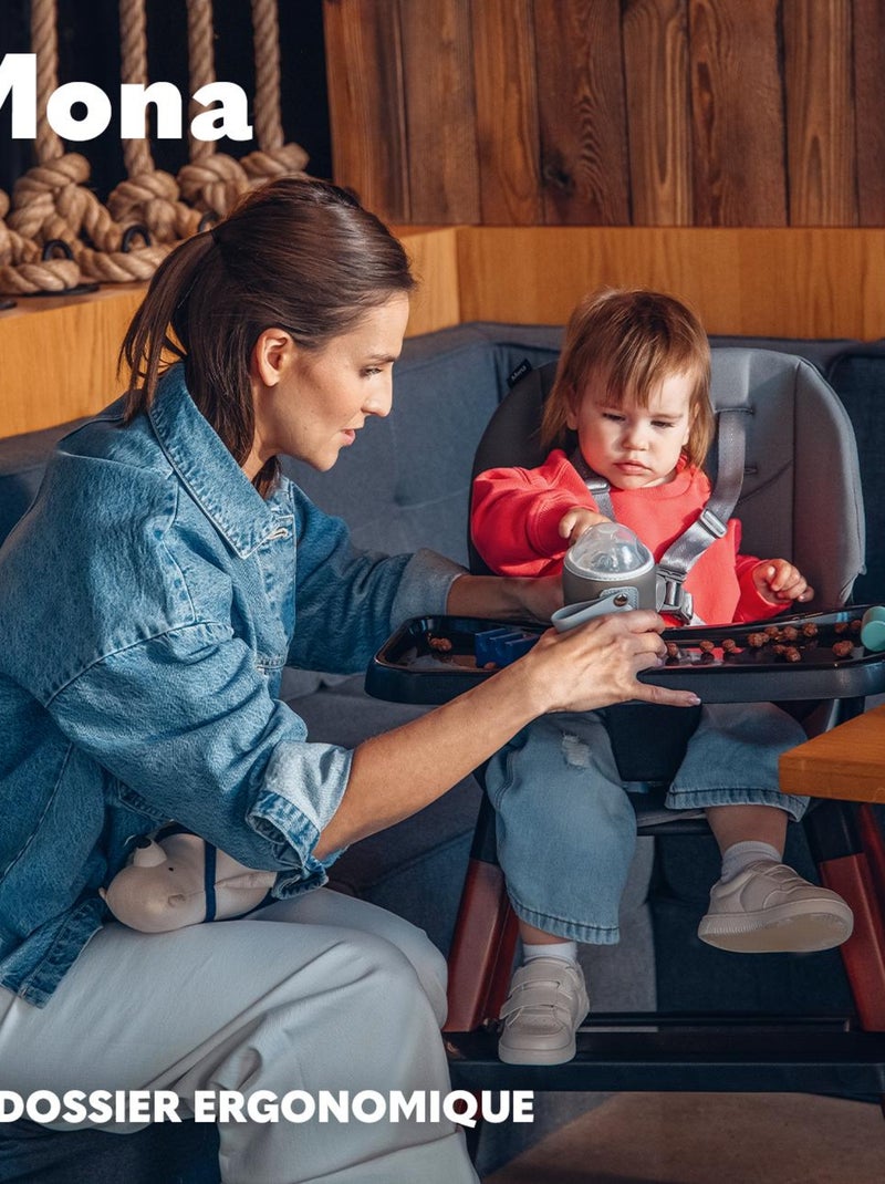 Chaise haute bébé LIONELO Mona -  Jusqu'à 75kg - Grandit avec votre enfant - Construction en bois Noir - Kiabi