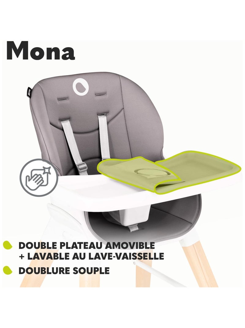 Chaise haute bébé LIONELO Mona -  Jusqu'à 75kg - Grandit avec votre enfant - Construction en bois Noir - Kiabi
