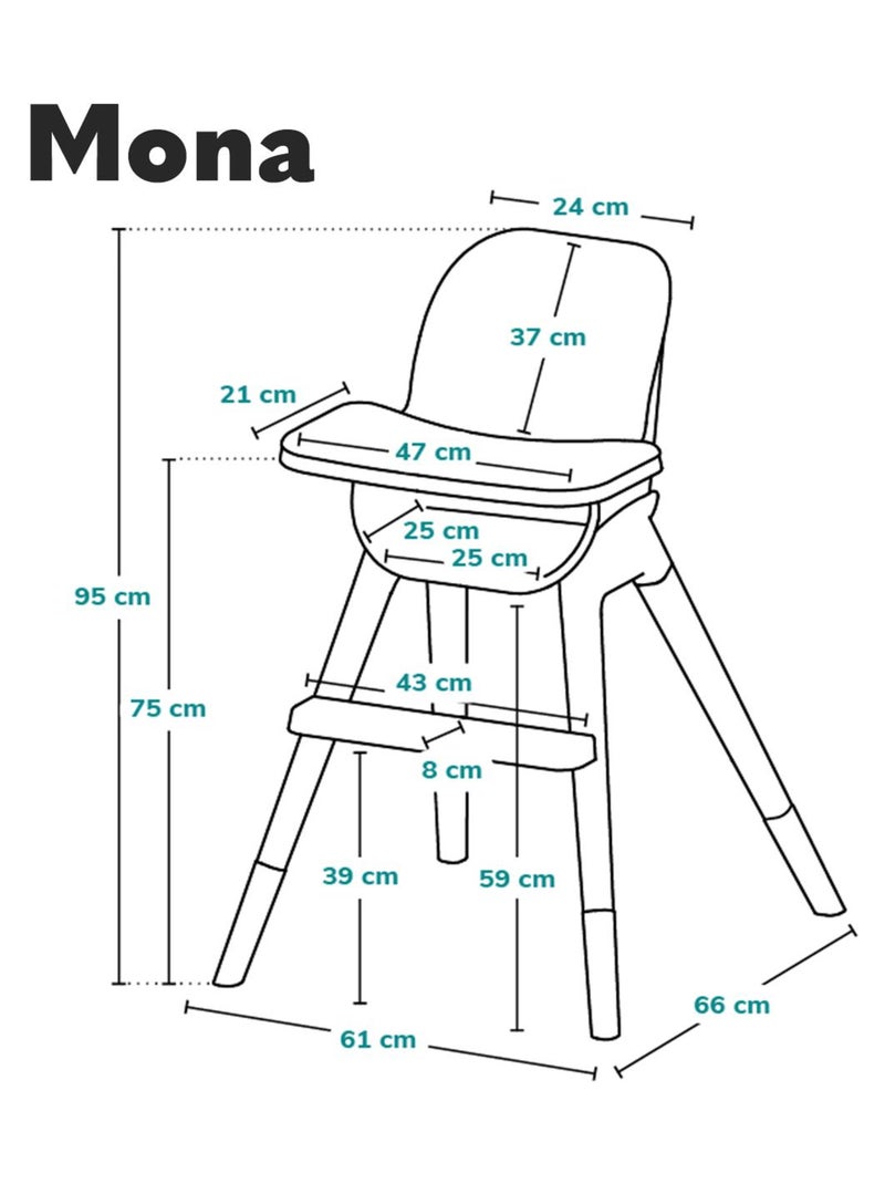 Chaise haute bébé LIONELO Mona -  Jusqu'à 75kg - Grandit avec votre enfant - Construction en bois Noir - Kiabi