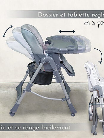 Chaise haute bébé pliable réglable hauteur dossier tablette - Ptit - Stella - Monsieur Bébé