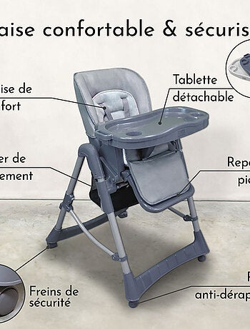 Chaise haute bébé pliable réglable hauteur dossier tablette - Ptit - Stella - Monsieur Bébé