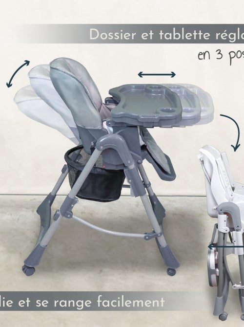 Chaise haute bébé pliable réglable hauteur dossier tablette - Ptit -  Agate - Monsieur Bébé - Kiabi