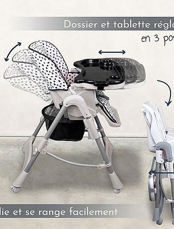 Chaise haute bébé pliable réglable hauteur dossier tablette - Ptit - Stella - Monsieur Bébé
