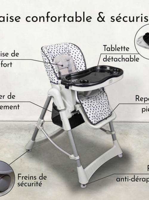 Chaise haute bébé pliable réglable hauteur dossier tablette - Ptit - Cléo - Monsieur Bébé - Kiabi