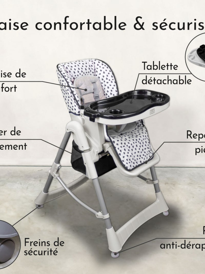 Chaise haute bébé pliable réglable hauteur dossier tablette - Ptit - Cléo - Monsieur Bébé Noir - Kiabi