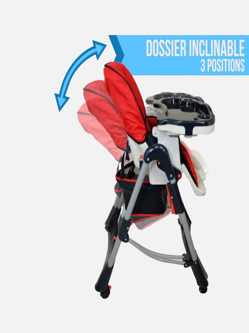 Chaise haute bébé pliable réglable hauteur dossier tablette - Ptit - Lou - Monsieur Bébé Rouge - Kiabi