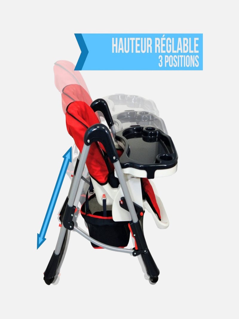 Chaise haute bébé pliable réglable hauteur dossier tablette - Ptit - Lou - Monsieur Bébé Rouge - Kiabi