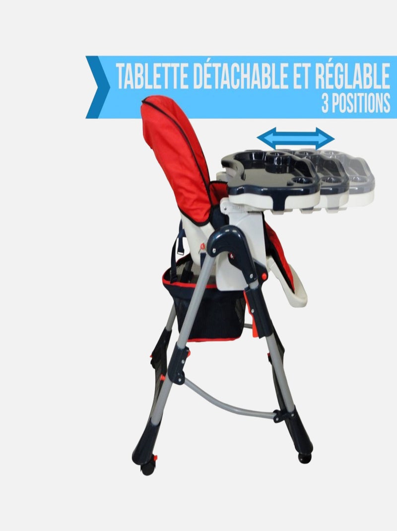 Chaise haute bébé pliable réglable hauteur dossier tablette - Ptit - Lou - Monsieur Bébé Rouge - Kiabi