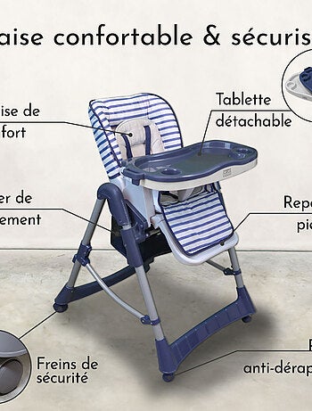 Chaise haute bébé pliable réglable hauteur dossier tablette - Ptit - Stella - Monsieur Bébé