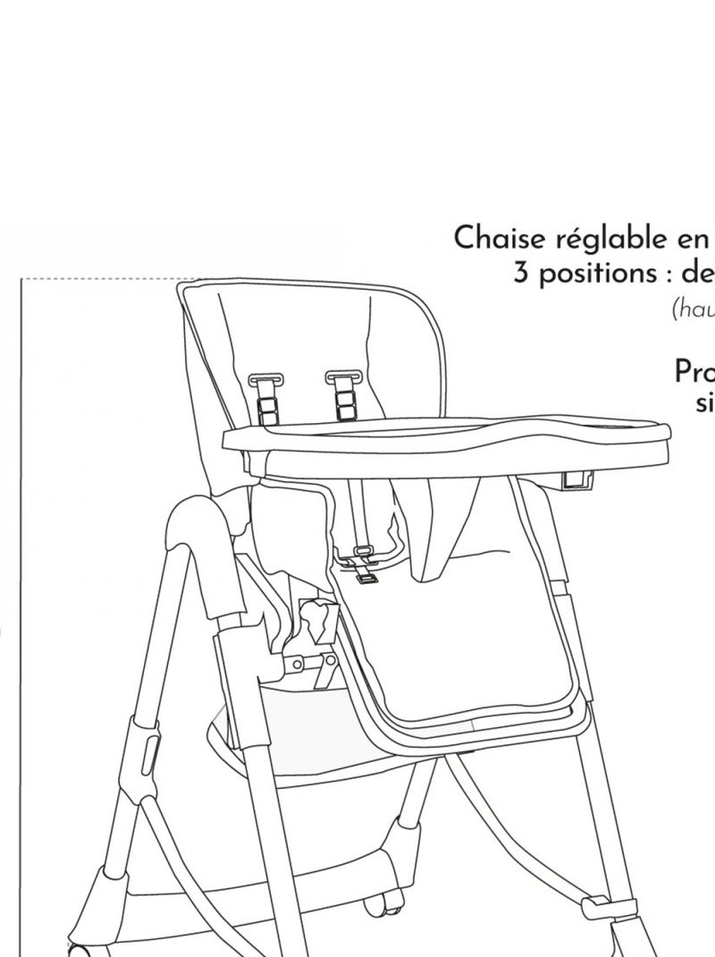 Chaise haute bébé pliable réglable hauteur dossier tablette - Ptit - Marin - Monsieur Bébé Bleu foncé - Kiabi