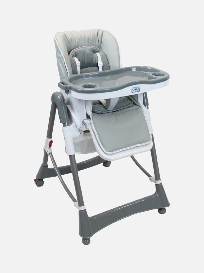 Chaise haute bébé pliable réglable hauteur dossier tablette -  Ptit - Perle - Monsieur Bébé Gris clair - Kiabi