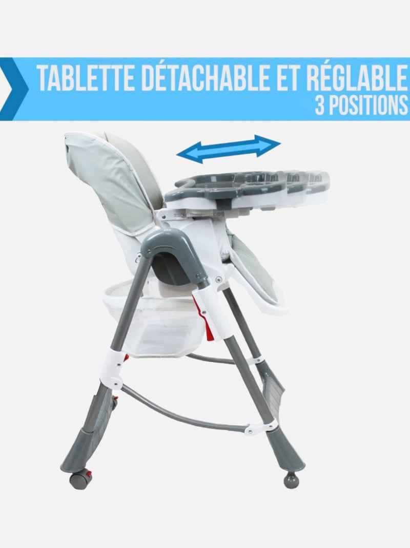 Chaise haute bébé pliable réglable hauteur dossier tablette -  Ptit - Perle - Monsieur Bébé Gris clair - Kiabi