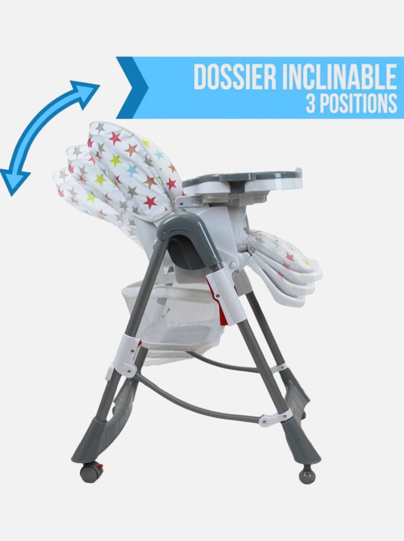 Chaise haute bébé pliable réglable hauteur dossier tablette -  Ptit - Stella - Monsieur Bébé Multicolore - Kiabi