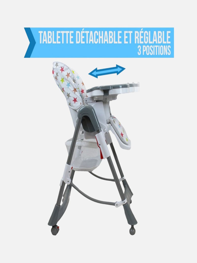 Chaise haute bébé pliable réglable hauteur dossier tablette -  Ptit - Stella - Monsieur Bébé Multicolore - Kiabi