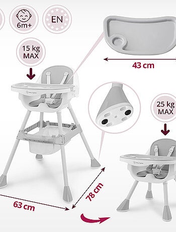 Chaise Haute Bébé Réglable, Chaise Enfant - Plateau Double - Coussin Similicuir