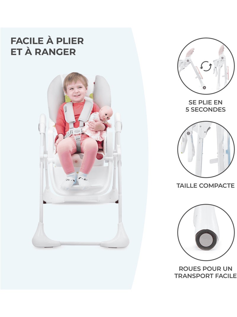 Chaise haute bébé réglable et pliable avec plateau amovible Rose - Kiabi