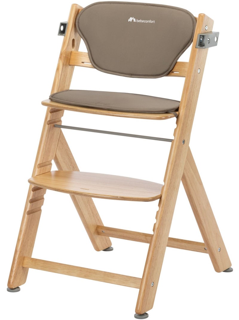 Chaise haute bébé Timba, avec coussin et tablette repas Bois naturel - Kiabi