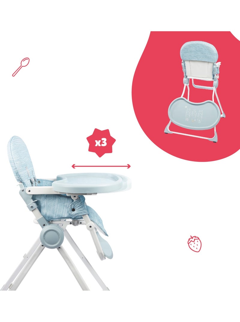 Chaise haute bébé ultra compacte dossier et tablette ajustables 'Badabulle' Bleu - Kiabi