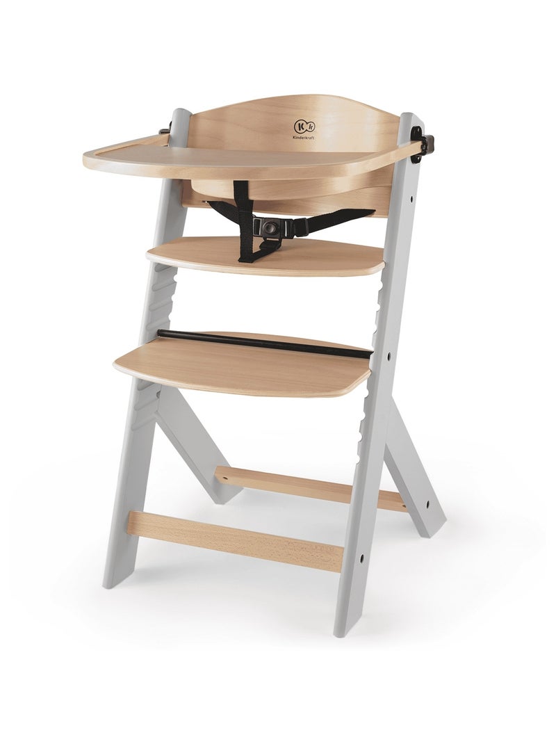 Chaise haute bois 3 en 1 réglable avec harnais de sécurité Gris Blanc - Kiabi