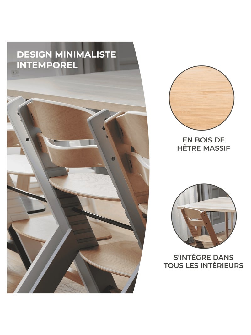 Chaise haute bois 3en1 réglable harnais Gris - Kiabi