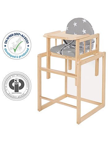 Chaise haute combinée avec plateau repas et coussin imperméable 'Roba Little Stars'