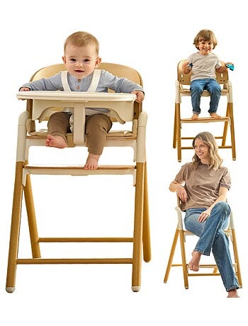 Chaise haute en bois 3en1 LIONELO Celia - Jusqu'à 110kg - Réglage d'une seule main - Evolutive