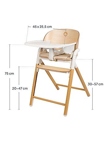 Chaise haute en bois 3en1 LIONELO Celia - Jusqu'à 110kg - Réglage d'une seule main - Evolutive