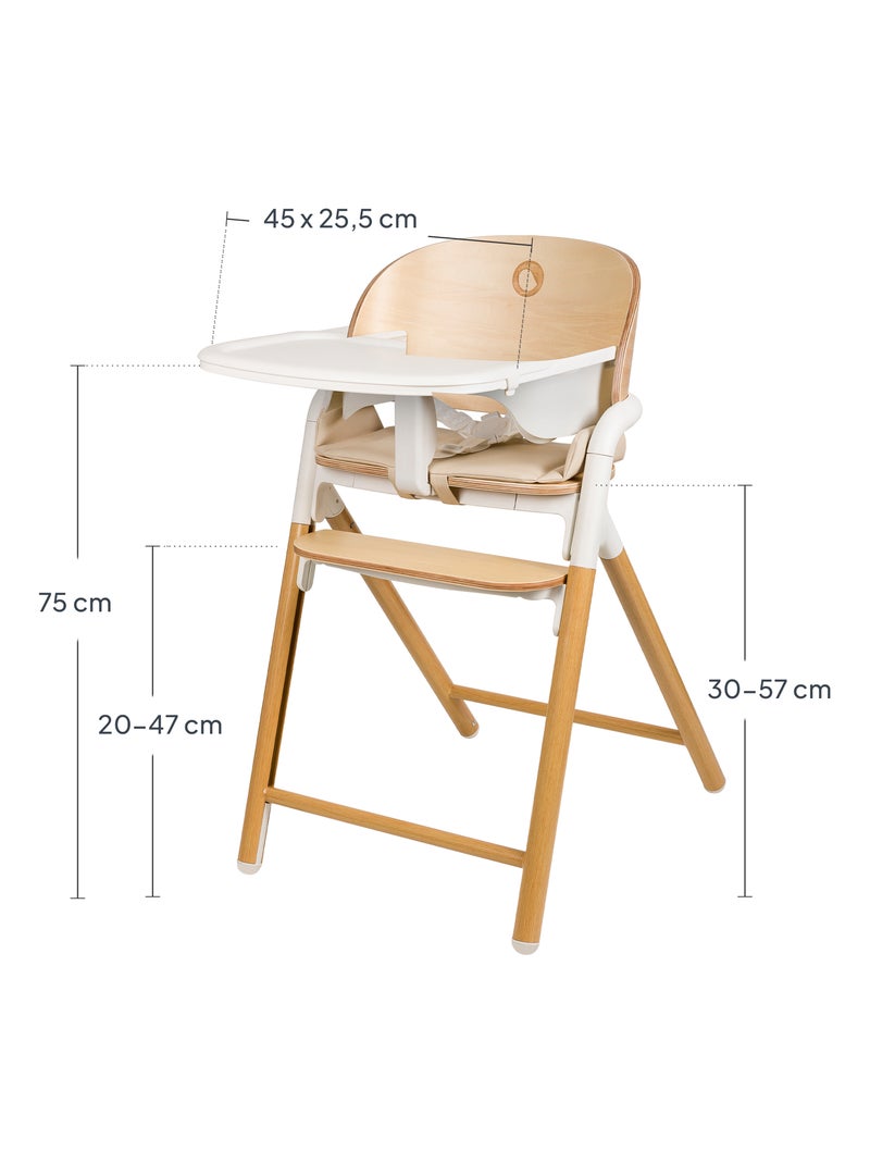 Chaise haute en bois 3en1 LIONELO Celia - Jusqu'à 110kg - Réglage d'une seule main - Evolutive Blanc/Bois - Kiabi