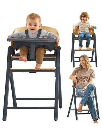 Chaise haute en bois 3en1 LIONELO Celia - Jusqu'à 110kg - Réglage d'une seule main - Evolutive